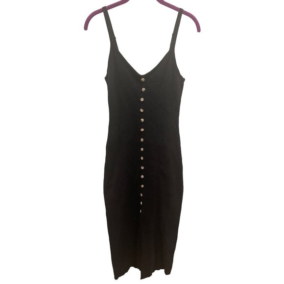EE:SOME Dresses & Skirts - EE:SOME Sleeveless Button Front Ribbed Knit Midi Tank Bodycon Dress Black Sz M
